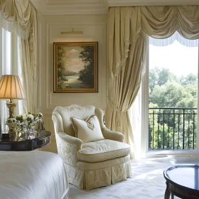 Sophisticated Room with Plush Armchair and Grand Curtains