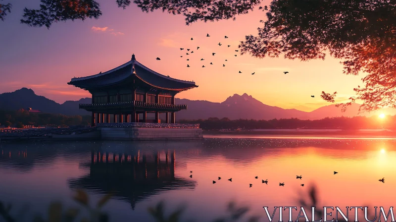 Sunset at Gyeongbokgung Palace, Seoul AI Image