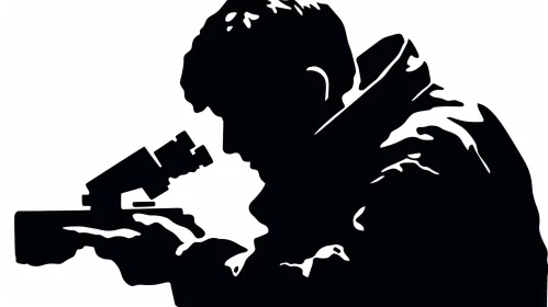 Intricate Silhouette of a Man with Binoculars - Detailed Scientific Art