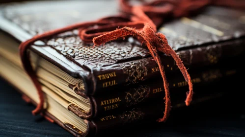 Religious Themes Embodied in a Stack of Brown Books