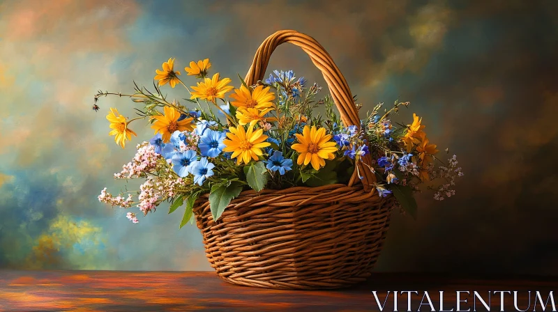 AI ART Rustic Flower Arrangement in Woven Basket