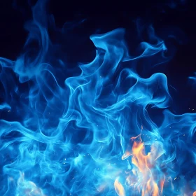 Abstract Blue and Orange Flames with Smoke