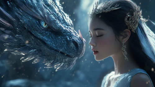 Serene Encounter: Woman and Dragon