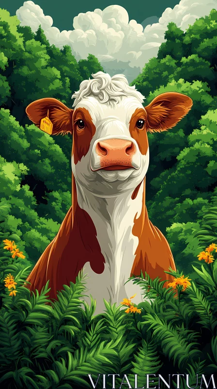 Cow in Lush Greenery AI Image