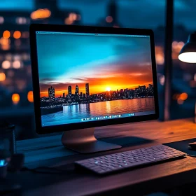 Cityscape Sunset Screen in Office