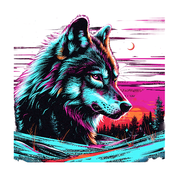 Vibrant Forest Wolf Design POD Design