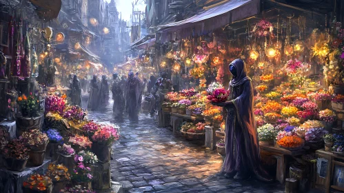 Vibrant Flower Market in Ancient City