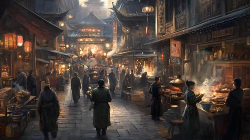 Busy Market Street in Asia