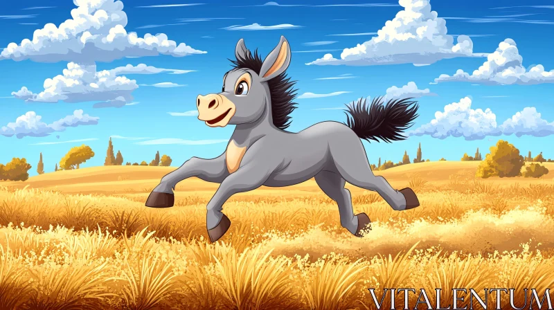 Playful Donkey Cartoon Illustration AI Image