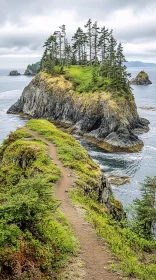 Coastal Island with Greenery and Trees