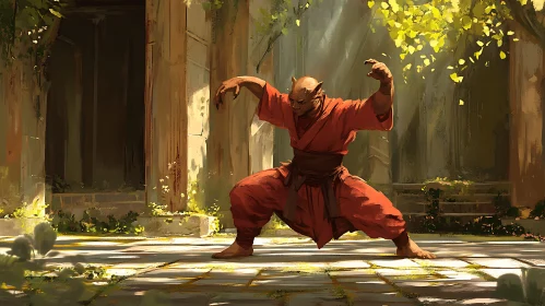 Fantasy Monk in Courtyard