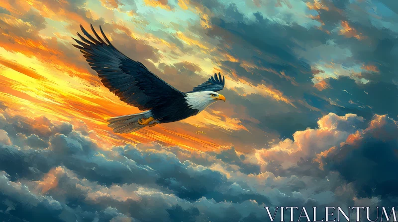 AI ART Eagle Flying Against Sunset