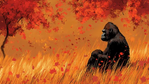 Gorilla Amidst Autumn Colors
