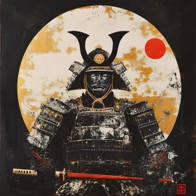 Samurai in Armor with Red Sun