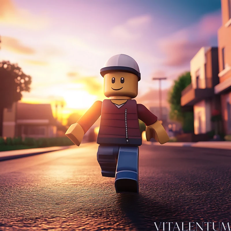 Lego Figure at Sunset AI Image