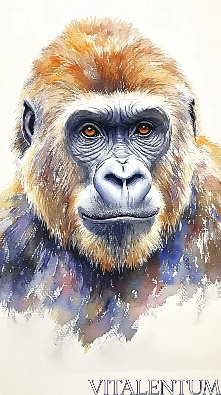 Majestic Gorilla in Watercolor AI Image