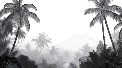 Misty Monochrome Palm Tree Forest