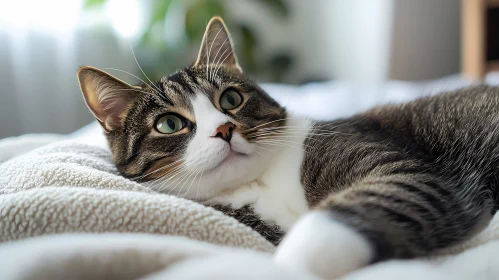 Relaxed Tabby Cat on Soft Fabric