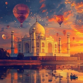 India Taj Mahal Balloons Sunset