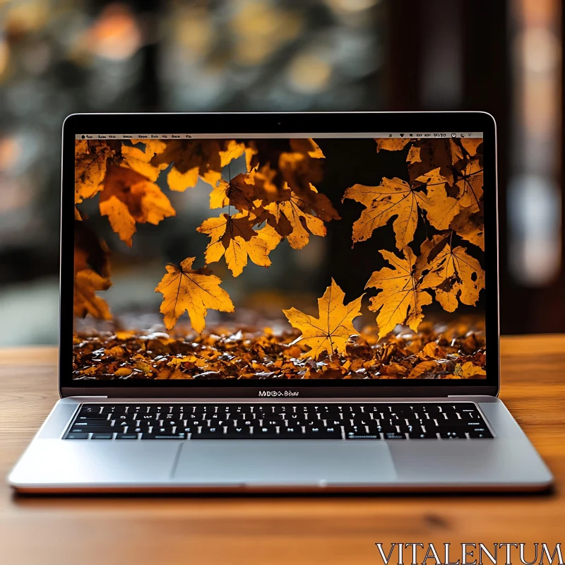 AI ART Laptop with Nature-Inspired Autumn Leaves Wallpaper