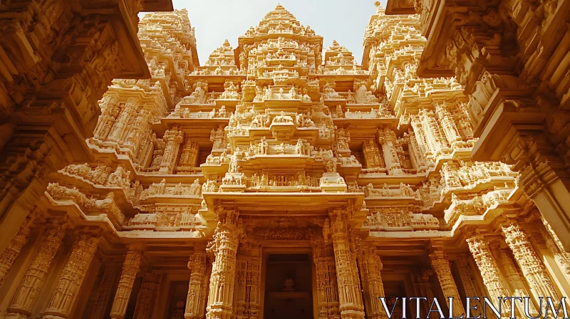 Intricate Carvings on Ancient Temple Facade AI Image