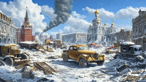 Snowy City with Classic Cars