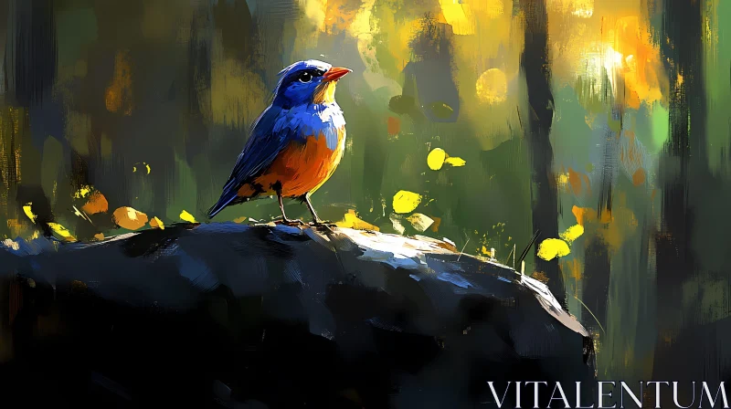 Whimsical Bird Amidst Forest Light AI Image