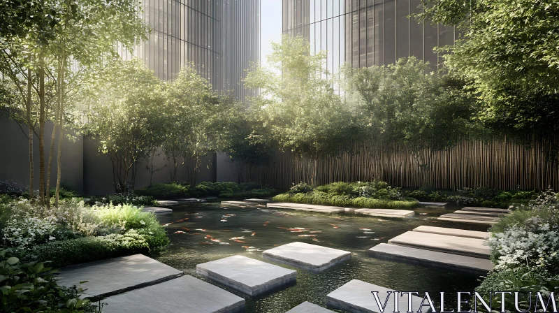 AI ART Peaceful Garden Oasis in the City