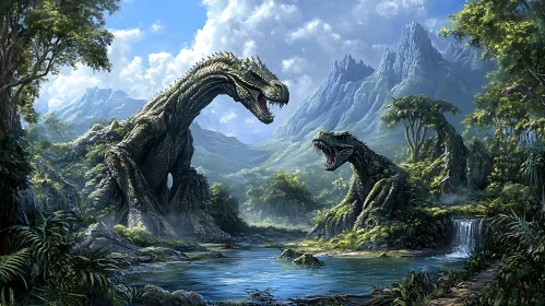 Ancient Dragons in Mountainous Terrain Artwork