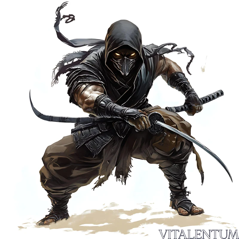 Stealthy Ninja with Dual Katanas AI Image