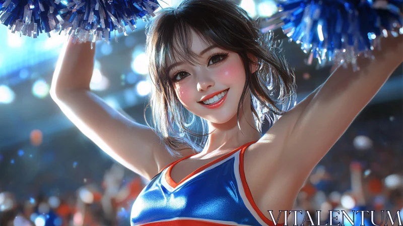 AI ART Smiling Cheerleader with Pom Poms