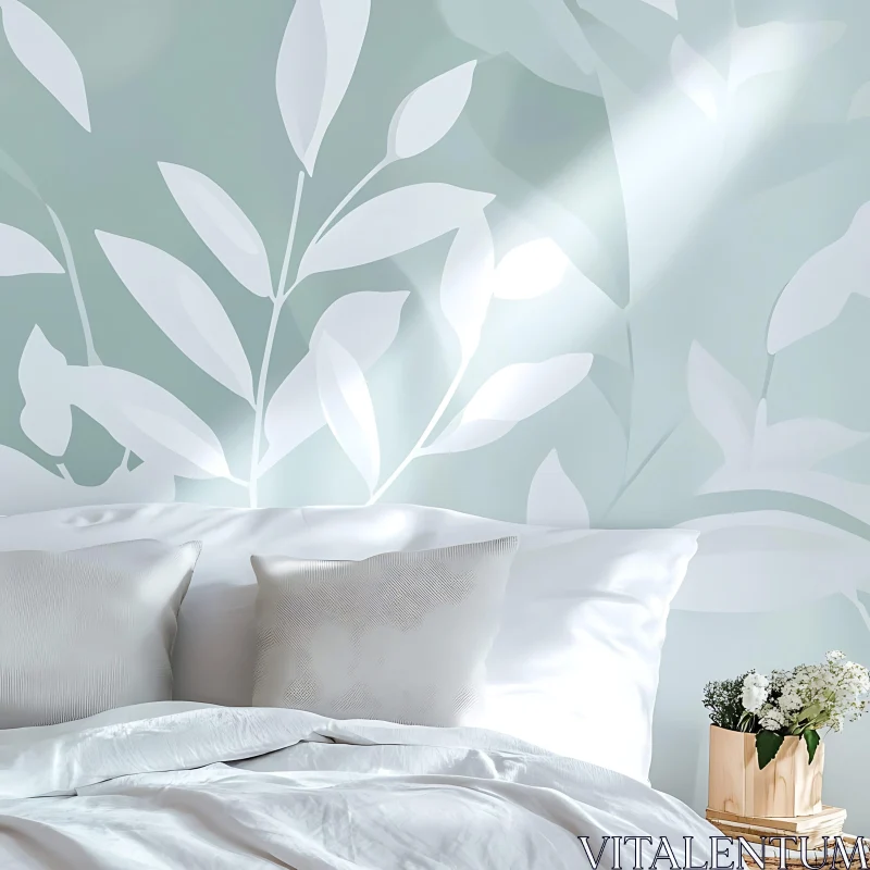 Calm Bedroom with Botanical Theme AI Image