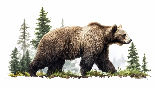 Brown Bear Amongst Forest Pines
