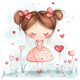 Illustration of Girl with Hearts