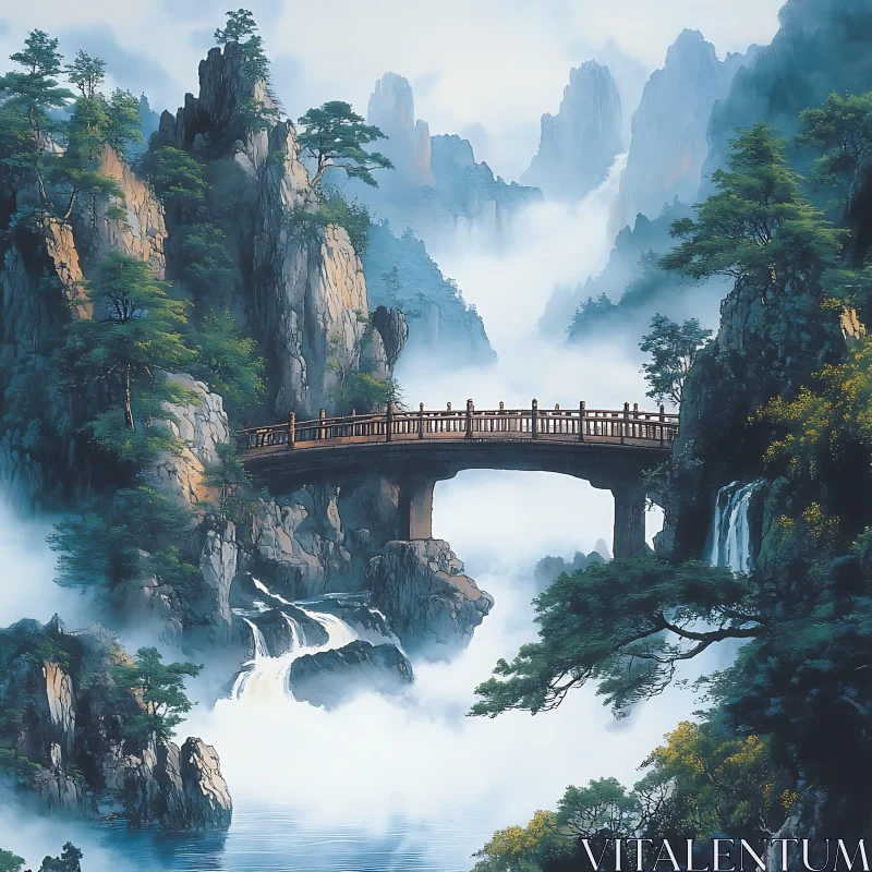 Serene Mountain Bridge Landscape AI Image