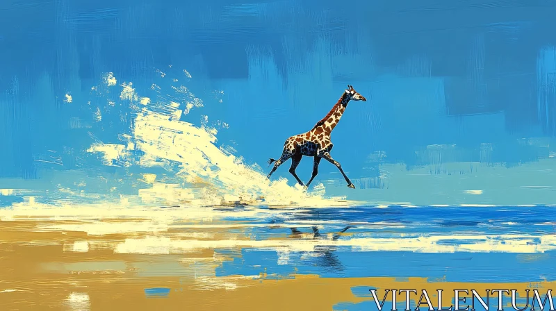 Giraffe Racing Across Abstract Beach AI Image