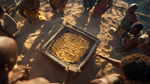 African Community with Straw Basket