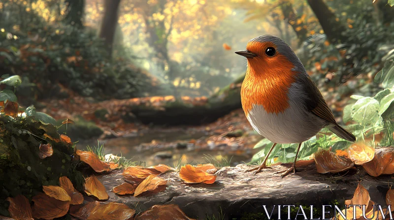 Robin Amongst Autumn Leaves AI Image