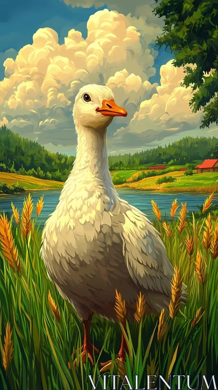 Serene Countryside Duck Image AI Image