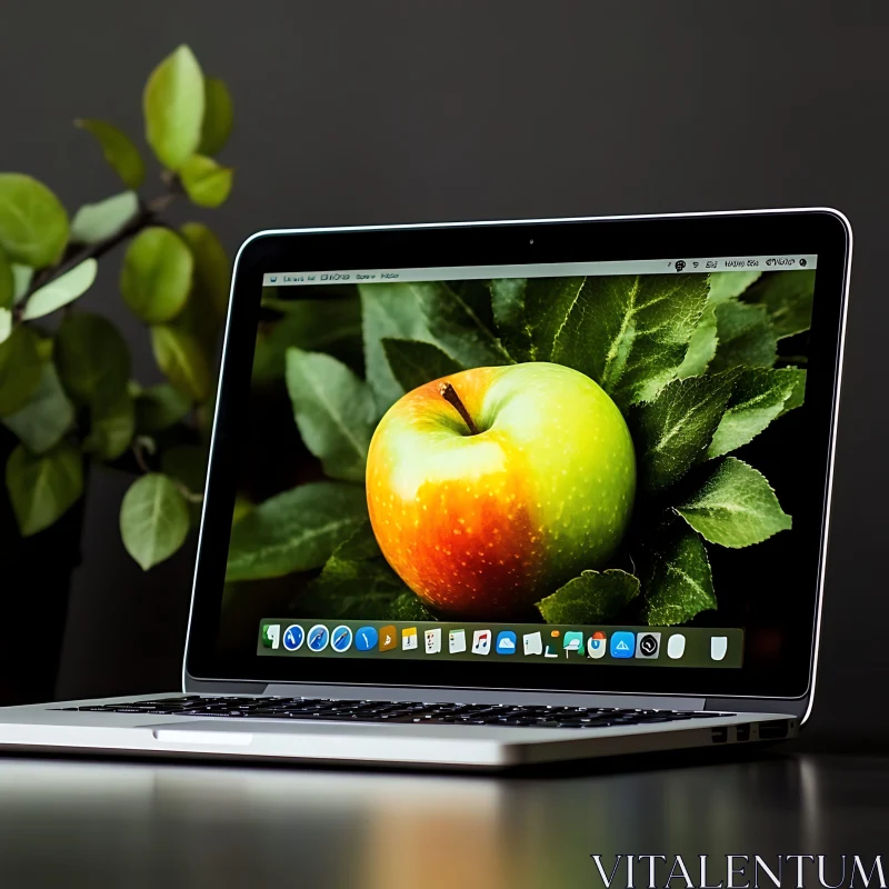 Modern Laptop with Apple on Screen AI Image