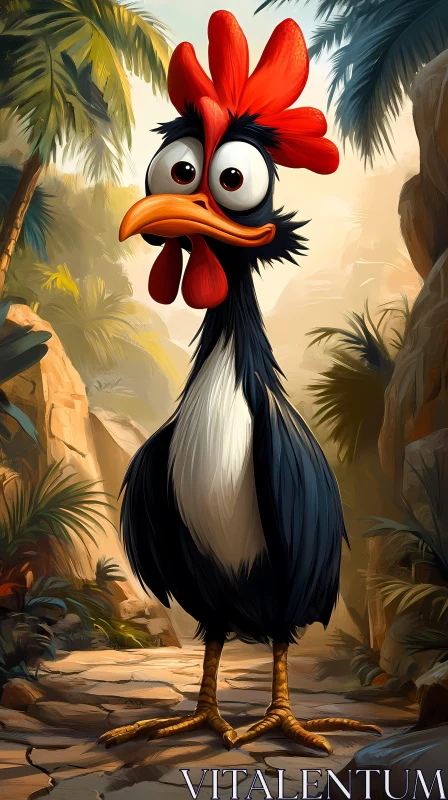 Comical Rooster in the Jungle AI Image