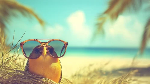 Cool Bird Enjoying Tropical Beach Vacation