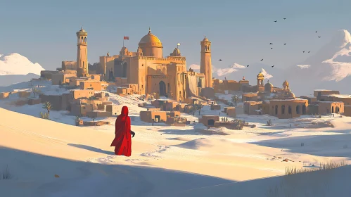 Desert City with Red Cloaked Figure