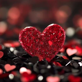 Sparkling Red Heart on Dark Confetti