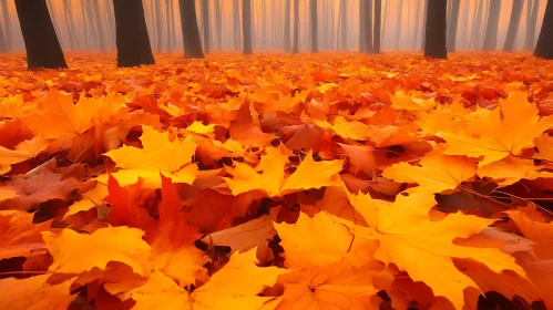 Fall Foliage in Misty Woods