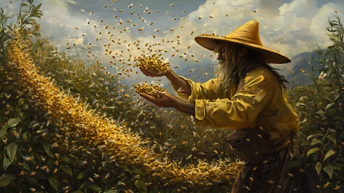 Man Holding Swarm of Bees