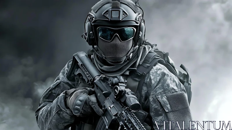 AI ART Soldier in Tactical Gear with Rifle