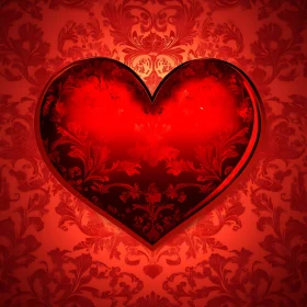 Floral Heart on Red Patterned Backdrop