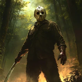 Masked Figure in Forest