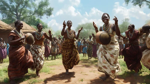 African Women Dancing in Village